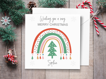 Rainbow Christmas Tree Personalised Christmas Card