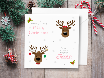 Reindeer Girls Personalised Christmas Card