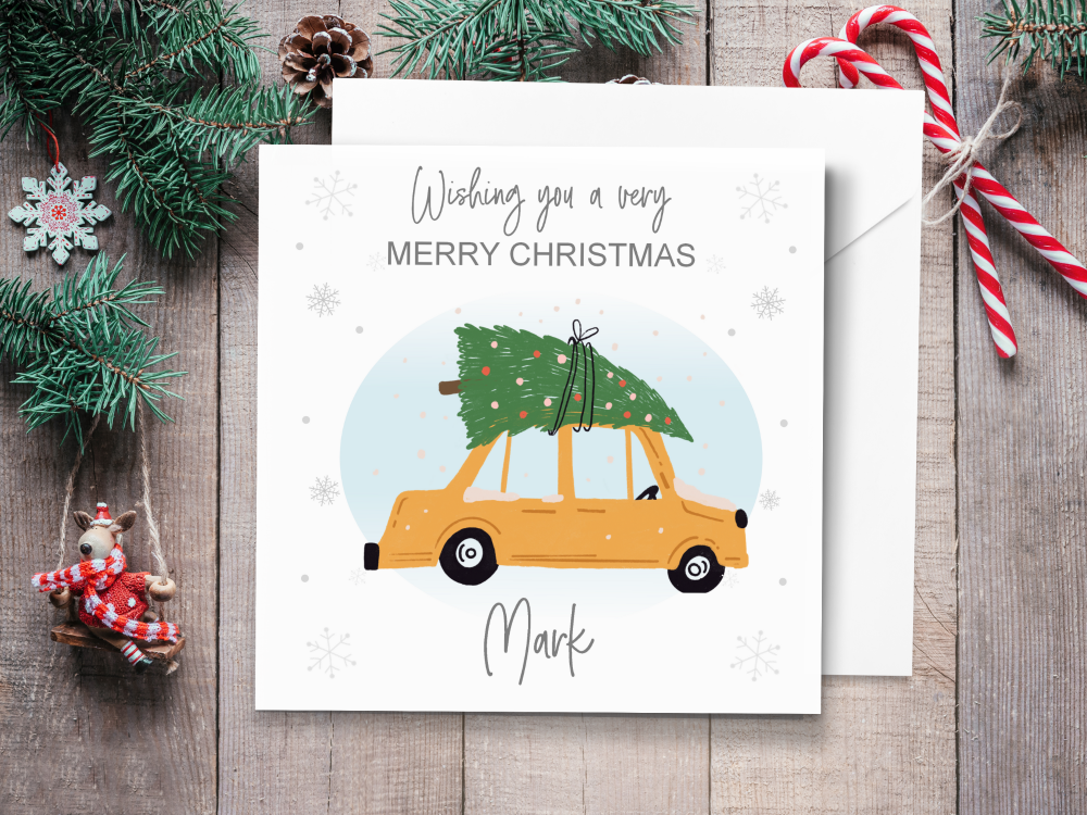 Tree on Car Personalised Christmas Card