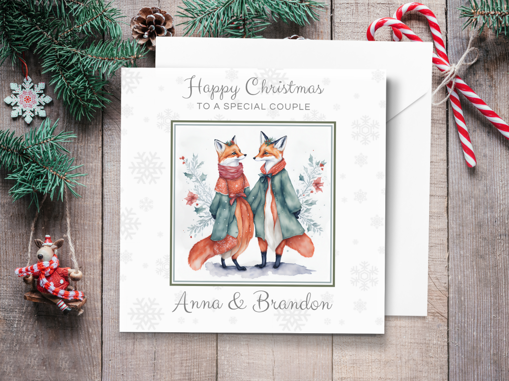 Winter Foxes Couple Personalised Christmas Card - Ideal for Special Couples