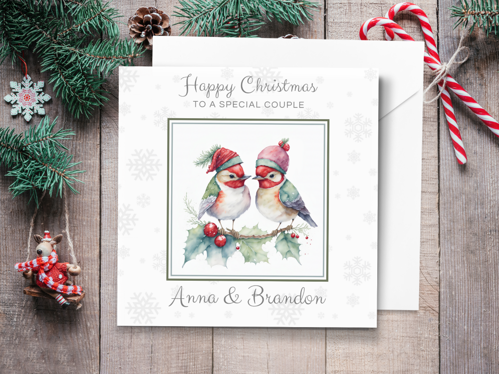 Adorable Birds Couple Christmas Card - Ideal for Special Couples