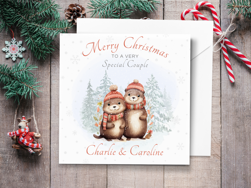 Winter Otter Couple Personalised Christmas Card - Ideal for Special Couples