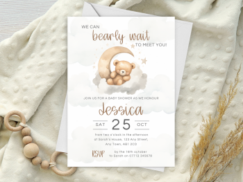 Teddy Bear in Moon Baby Shower Personalised Invitations and Thank You Cards  from £4.45