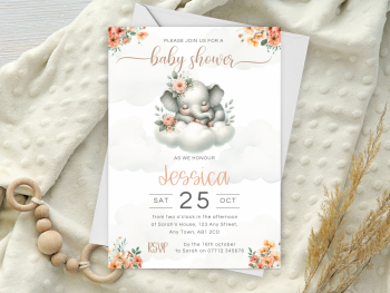 Elephant Sleeping Baby Shower Personalised Invitations and Thank You Cards  from £4.45