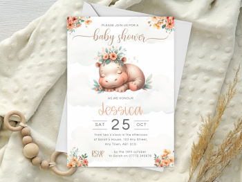 Hippo Sleeping Baby Shower Personalised Invitations and Thank You Cards  from £4.45