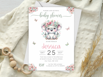 Koala Bear on a Swing Baby Shower Personalised Invitations and Thank You Cards  from £4.45