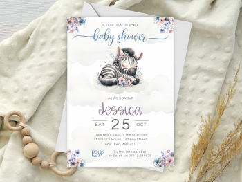 Zebra Sleeping Baby Shower Personalised Invitations and Thank You Cards  from £4.45
