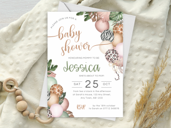 Safari Balloons Baby Shower Personalised Invitations and Thank You Cards  from £4.45