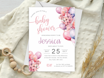 Pink Balloons Baby Shower Personalised Invitations and Thank You Cards  from £4.45
