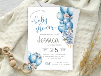 Blue Balloons Baby Shower Personalised Invitations and Thank You Cards  from £4.45