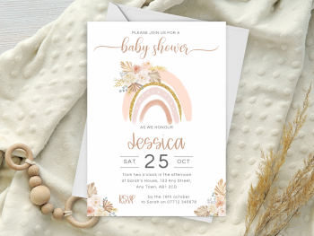 Boho Rainbow & Pampas Grass Baby Shower Personalised Invitations and Thank You Cards  from £4.45