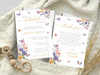 Enchanted To Meet You Butterflies Baby Shower Personalised Invitations and Thank You Cards  from £4.45