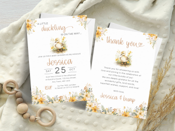 A Little Duckling Is On The Way Baby Shower Personalised Invitations and Thank You Cards  from £4.45