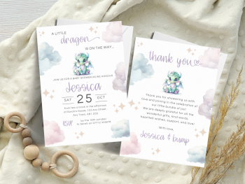 A Little Dragon Is On The Way Baby Shower Personalised Invitations and Thank You Cards  from £4.45