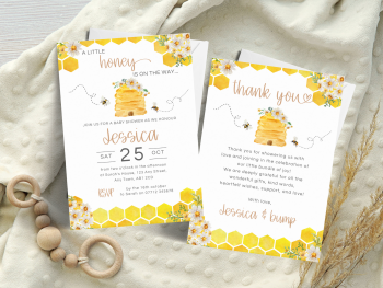A Little Honey Is On The Way Baby Shower Personalised Invitations and Thank You Cards  from £4.45