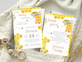 Honey Bees Baby Shower Personalised Invitations and Thank You Cards  from £4.45
