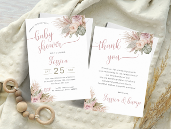 Pampas Grass Boho Baby Shower Personalised Invitations and Thank You Cards  from £4.45