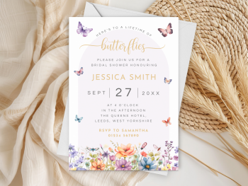 A Lifetime of Butterflies Lilac Arch Bridal Shower Personalised Invitations and Thank You Cards  from £4.45