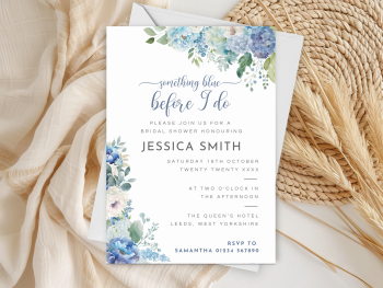 Something Blue Before I Do Dusty Blue Floral Bridal Shower Personalised Invitations and Thank You Cards  from £4.45