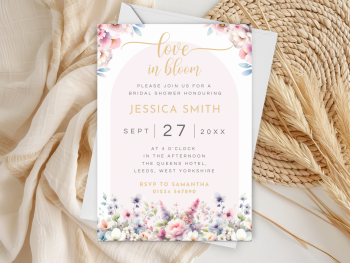 Love In Bloom Pink Flower Arch Bridal Shower Personalised Invitations and Thank You Cards  from £4.45