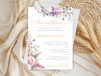 Love In Bloom Pink Flower Bridal Shower Personalised Invitations and Thank You Cards  from £4.45