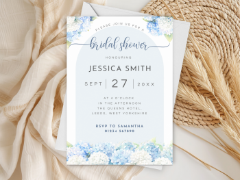 Blue Hydrangea Arch Bridal Shower Personalised Invitations and Thank You Cards  from £4.45