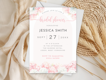 Pink Hydrangea Arch Bridal Shower Personalised Invitations and Thank You Cards  from £4.45