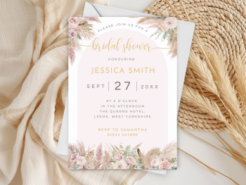Pampas Grass Boho Arch Bridal Shower Personalised Invitations and Thank You Cards  from £4.45