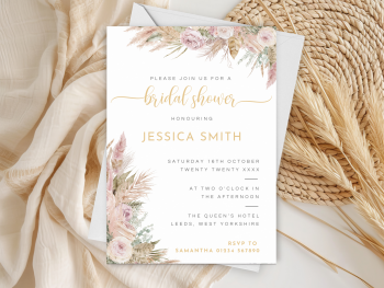 Pampas Grass Boho Bridal Shower Personalised Invitations and Thank You Cards  from £4.45