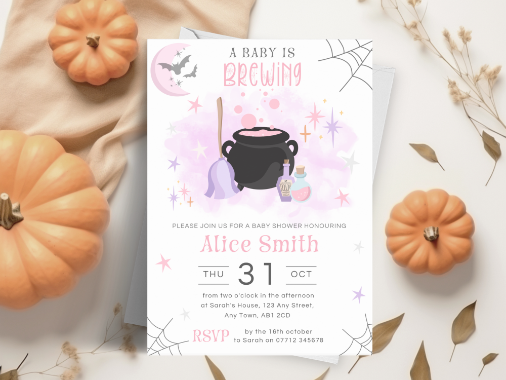 A Baby Is Brewing - Pink Baby Shower Personalised Invitations and Thank You Cards  from £4.45