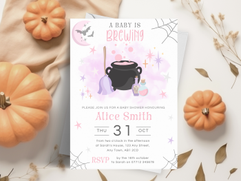 A Baby Is Brewing - Pink Baby Shower Personalised Invitations and Thank You Cards  from £4.45