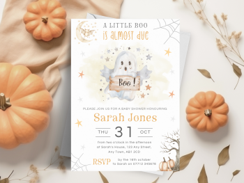 A Little Boo Is On The Way - Unisex Baby Shower Personalised Invitations and Thank You Cards  from £4.45