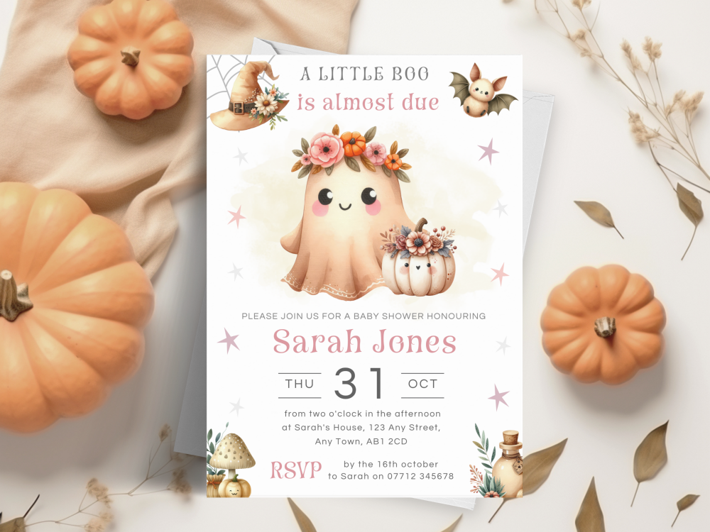 A Little Boo Is On The Way - Boho Unisex Baby Shower Personalised Invitations and Thank You Cards  from £4.45