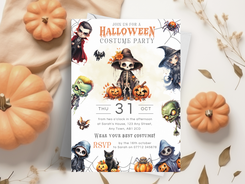 Halloween Spooky Characters Costume Party Invitations<br> from £4.45