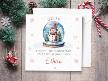 2024 Snowglobe Personalised 1st Christmas Card - RED