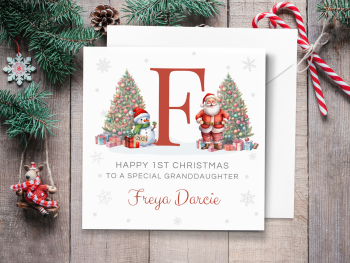 Personalised 1st Christmas Card 2024 with Santa & Initial - RED