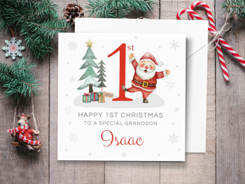 Baby's 1st Christmas 2024 Santa Personalised Card - RED