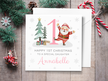 Baby's 1st Christmas 2024 Santa Personalised Card - PINK