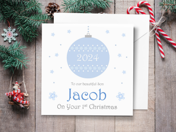 Blue Bauble 2024 Personalised Christmas Card