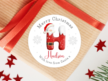 Red Santa Suit Initial Personalised Christmas Stickers