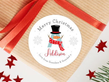 Snowman Initial Personalised Christmas Stickers
