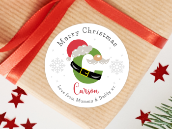 Green Santa Suit Initial Personalised Christmas Stickers