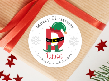 Elf Suit Initial Personalised Christmas Stickers