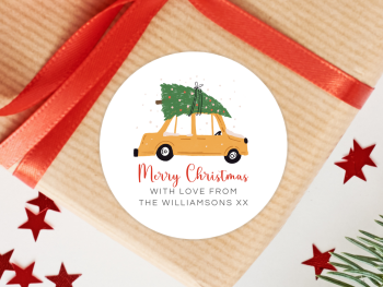 Yellow Car with Christmas Tree Personalised Stickers