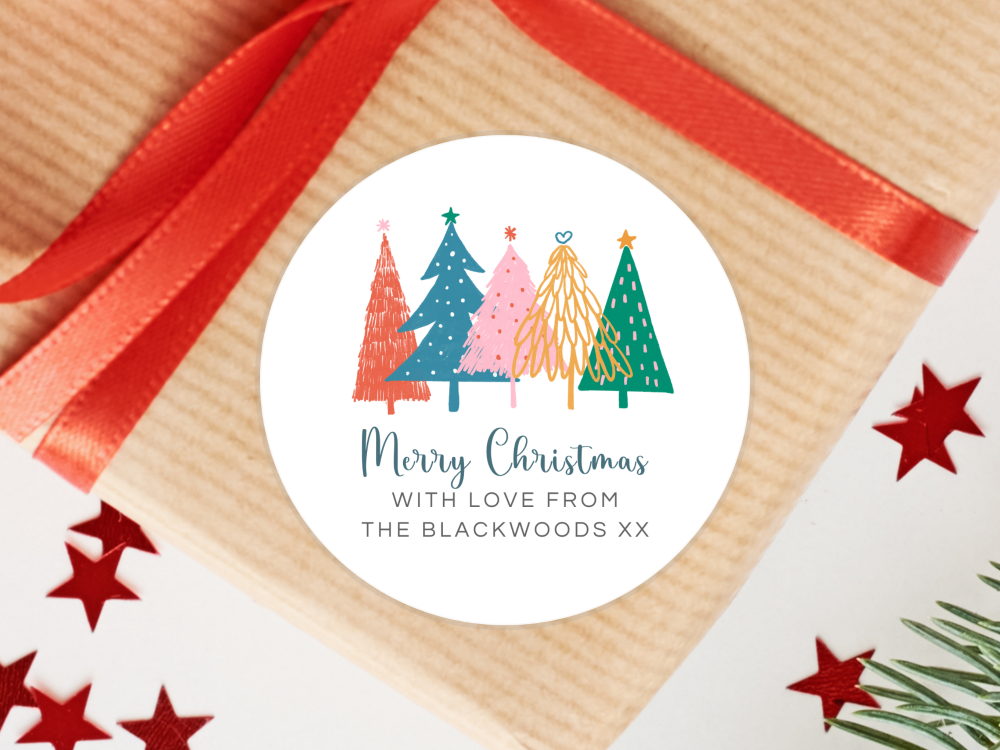 Colourful Christmas Trees Personalised Stickers