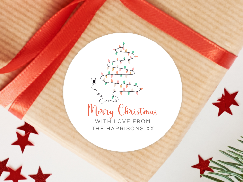 String Lights Personalised Christmas Stickers