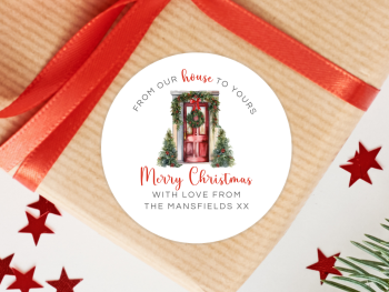 Red Door From Our House To Yours Personalised Christmas Stickers