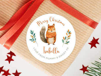 Winter Squirrel Personalised Christmas Stickers