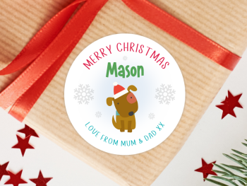Cute Dog Personalised Christmas Stickers