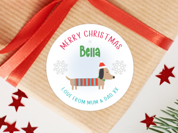 Dachshund Dog Personalised Christmas Stickers